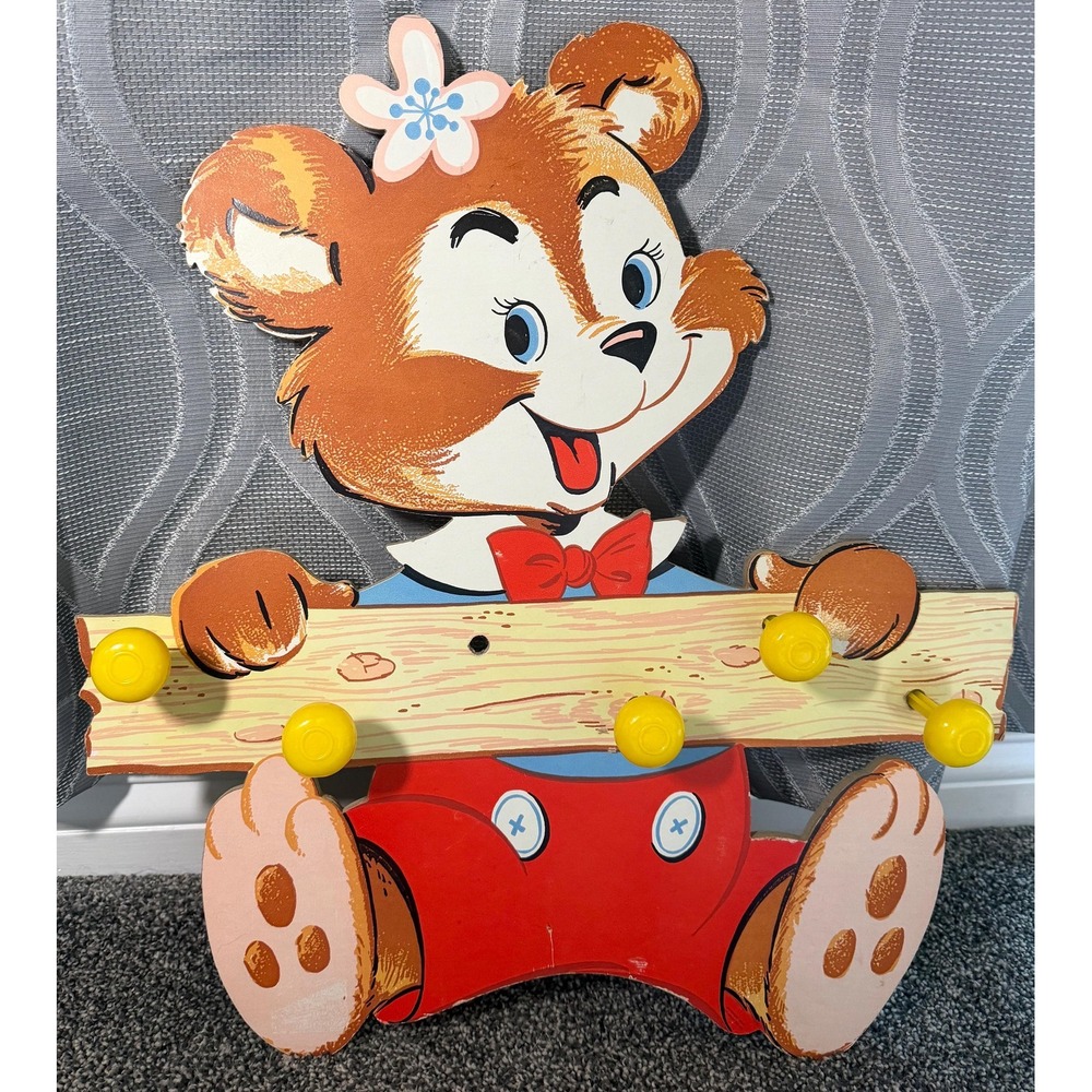 Vintage Dolly Toy Company Bear Graphics Peg Wall Hanger Coat Rack Child's Room